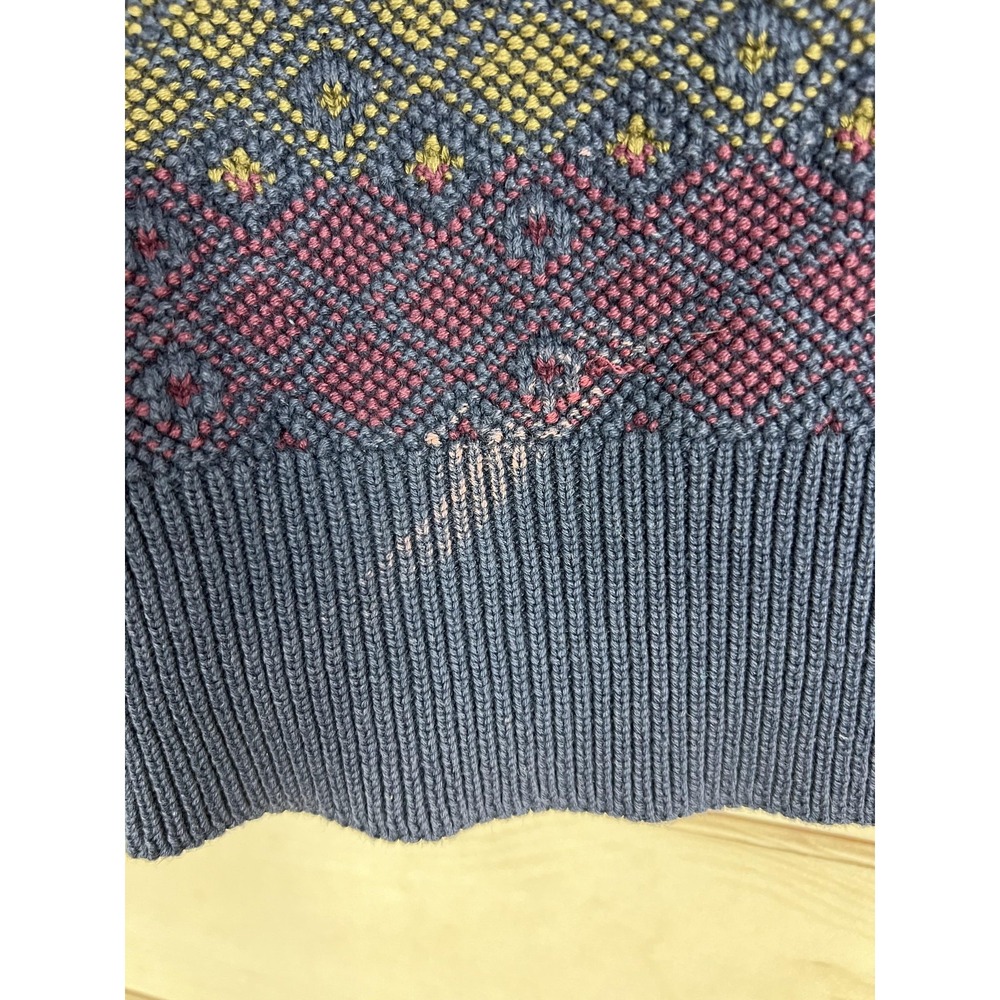 Vintage Claiborne Sweater Mens Medium Blue Geometric Knit Cardigan Australia 90s - Picture 7 of 7